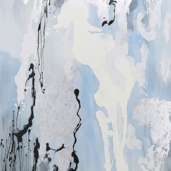 61x41 Handpainted Oil Canvas Abstract, Aqua/white
