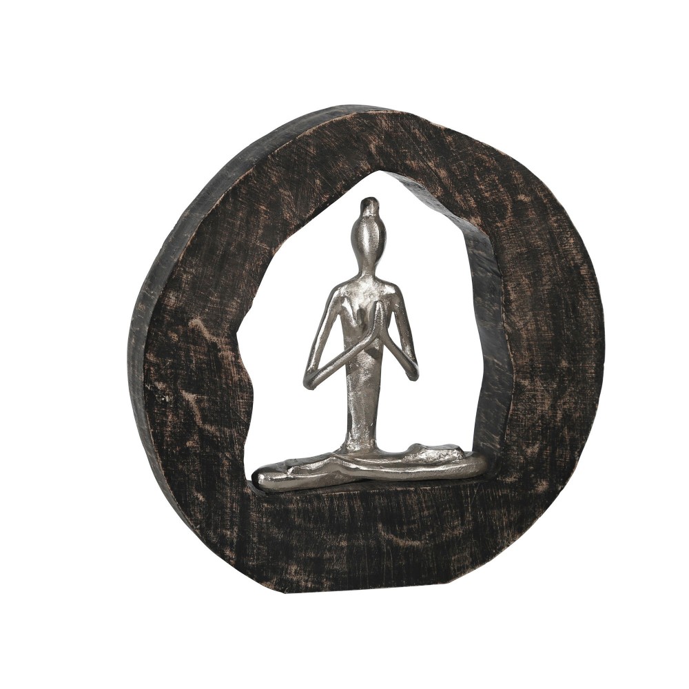 Aluminum Yoga Lady In Circle Log 11", Silver, Praying Hands Aluminum Yoga Lady In Circle Log 11", Silver, Praying Hands
