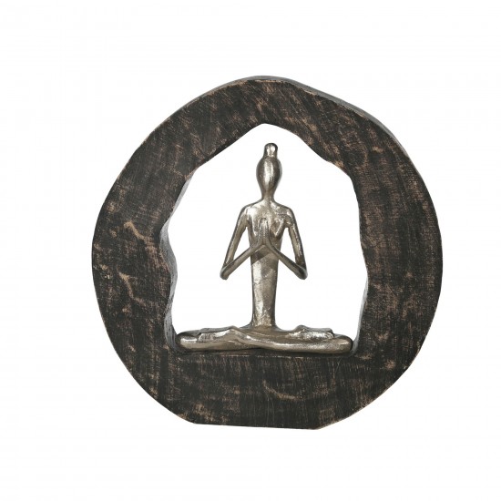 Aluminum Yoga Lady In Circle Log 11", Silver, Praying Hands