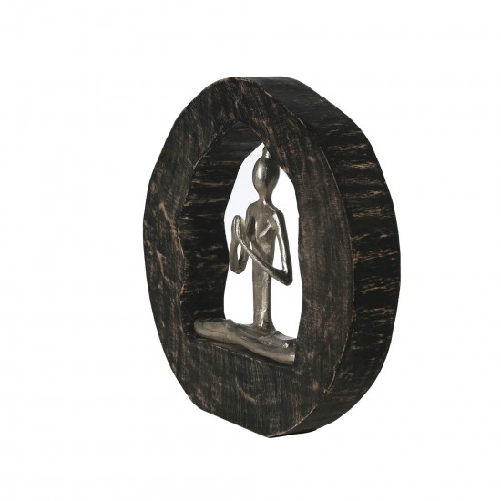 Aluminum Yoga Lady In Circle Log 11", Silver, Praying Hands