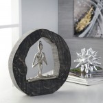 Aluminum Yoga Lady In Circle Log 11", Silver, Praying Hands