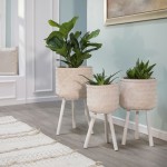 S/3 Bamboo Planters White Wash