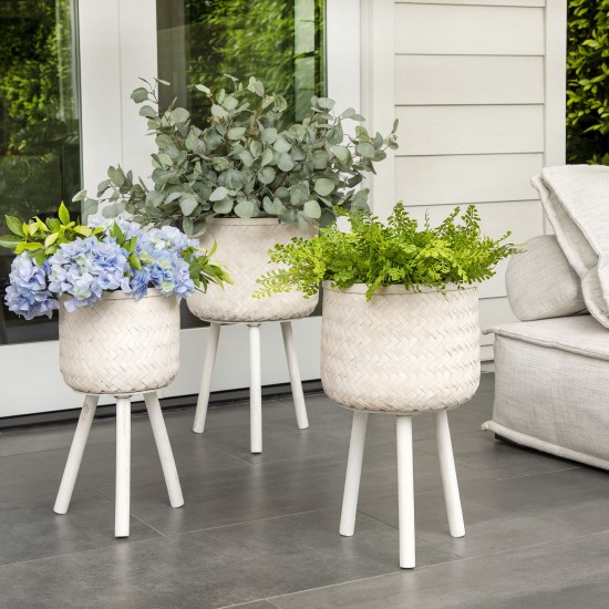 S/3 Bamboo Planters White Wash