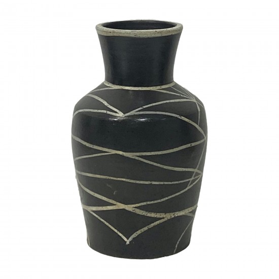 Terracotta, 12"h Modern Vase, Black