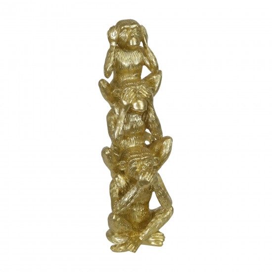 Polyresin 12" Stacking Monkeys Deco, Gold