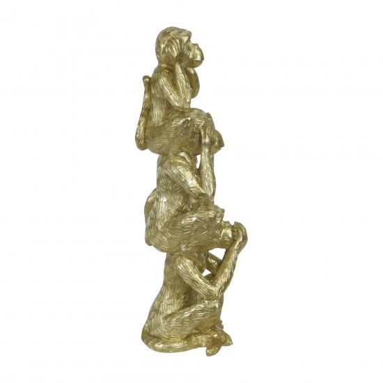 Polyresin 12" Stacking Monkeys Deco, Gold