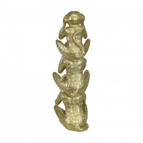 Polyresin 12" Stacking Monkeys Deco, Gold