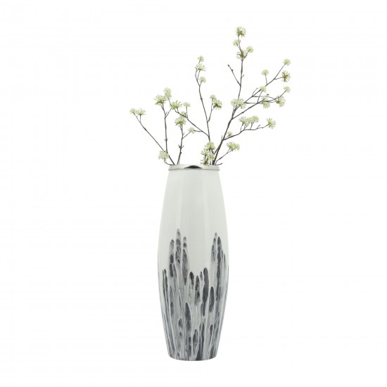 Glass, 24"h Vase W/ Metal Ring, White