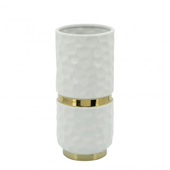 5x10"h Belted Vase, White/gold