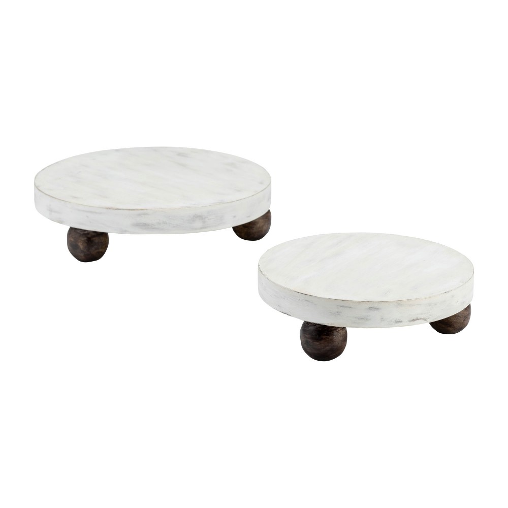 Wood, S/2 8/10"d Round Risers White Wash Wood, S/2 8/10"d Round Risers White Wash