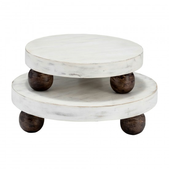 Wood, S/2 8/10"d Round Risers White Wash