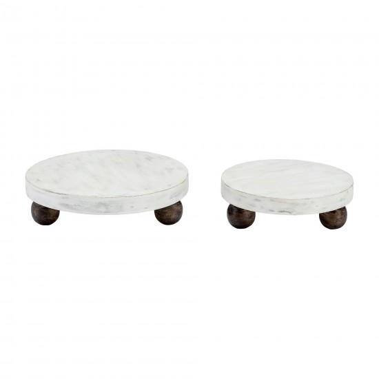 Wood, S/2 8/10"d Round Risers White Wash