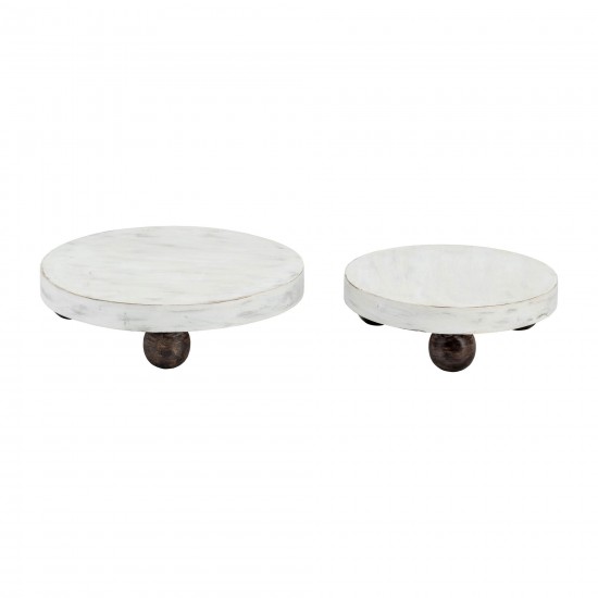 Wood, S/2 8/10"d Round Risers White Wash