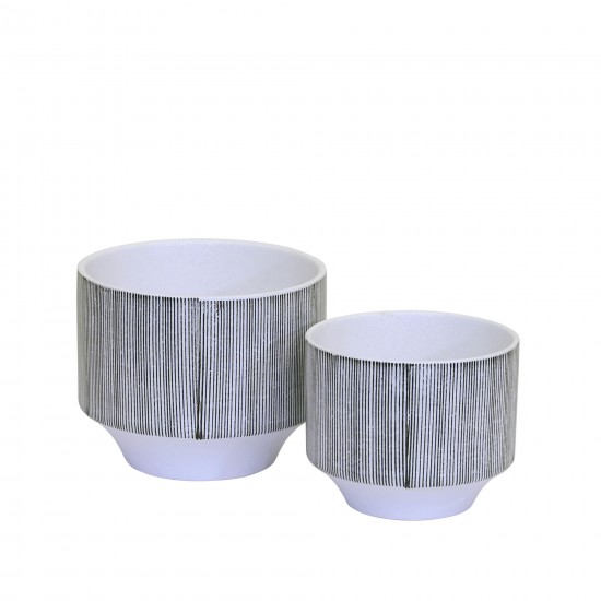 Ec, S/2 Ceramic Planters 8.5/6.5"gray Stripe