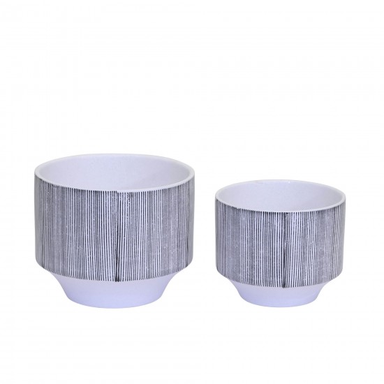 Ec, S/2 Ceramic Planters 8.5/6.5"gray Stripe