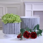 Ec, S/2 Ceramic Planters 8.5/6.5"gray Stripe