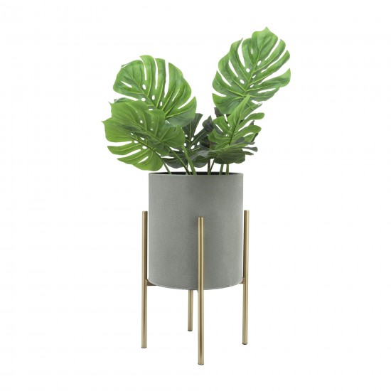 S/2 Planter On Metal Stand, Putty/gld