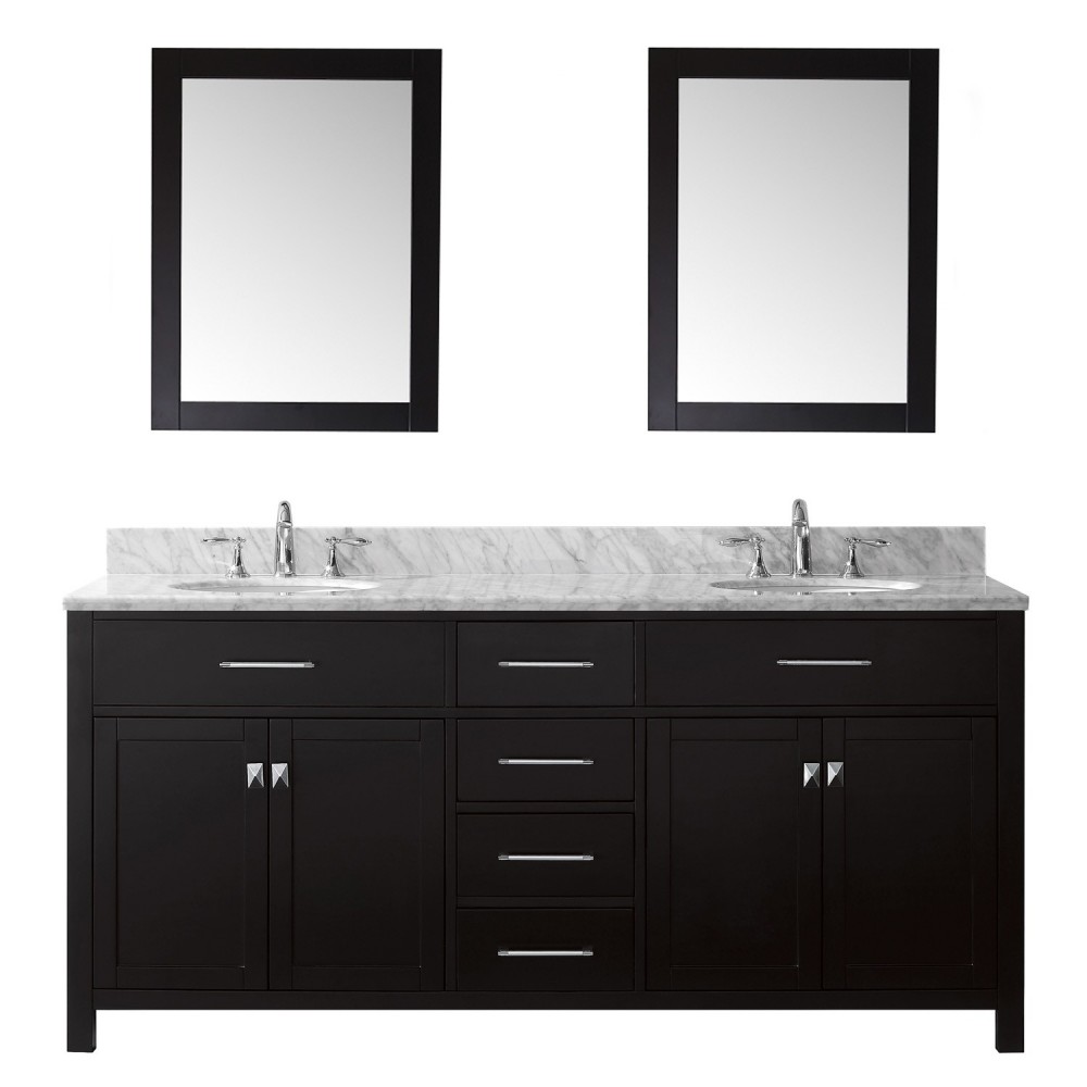 Caroline 72" Double Bath Vanity in Espresso with Marble Top and Round Sink with Mirrors Caroline 72" Double Bath Vanity in Espresso with Marble Top and Round Sink with Mirrors