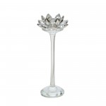 Glass 9" Lotus Candle Holder, Silver