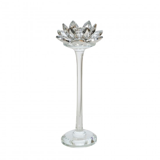 Glass 9" Lotus Candle Holder, Silver