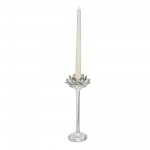 Glass 9" Lotus Candle Holder, Silver