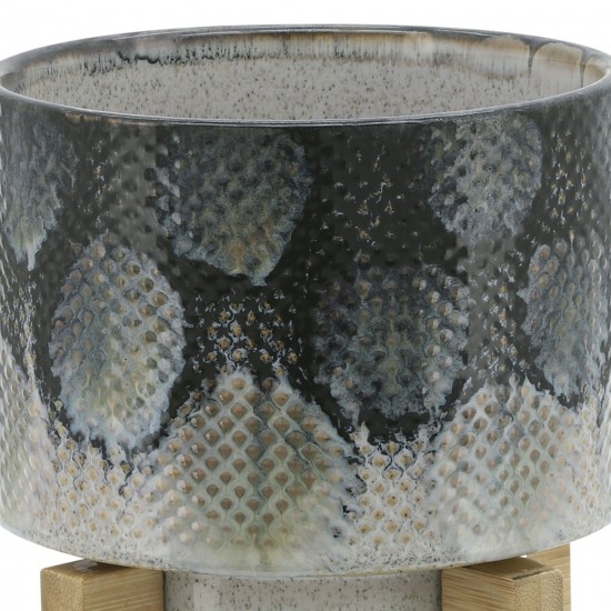 Cer, 5" Snakeskin Planter W/ Stand, Blue