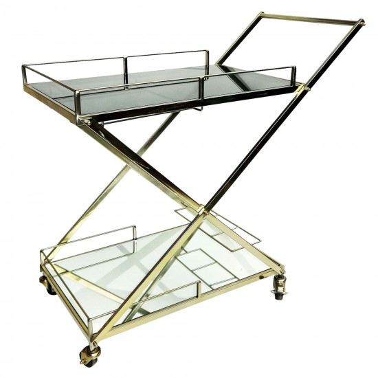 Two Tier 33"h Rolling Bar Cart, Gold