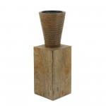 Wood, 11"h, Geometric Candle Holder, Brown