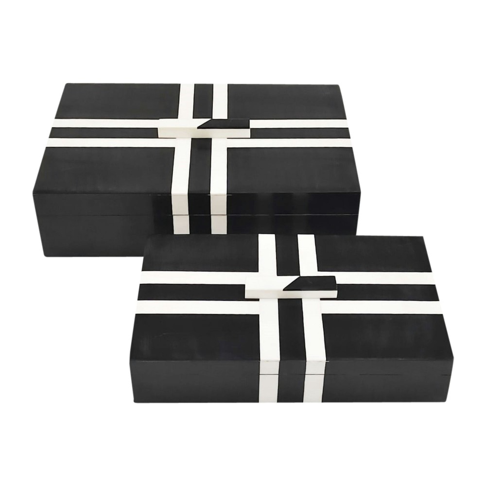 Resin, S/2 10/12" Cross Boxes, Black/white