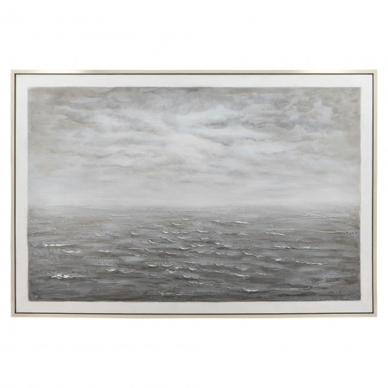 62x42 Ocean Painting, Gray On Silver Frame