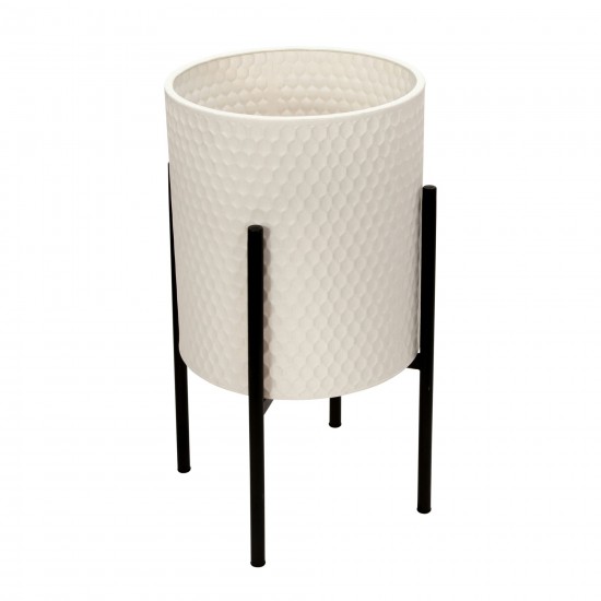 S/2 Honeycomb Planter On Metalstand, White/blk