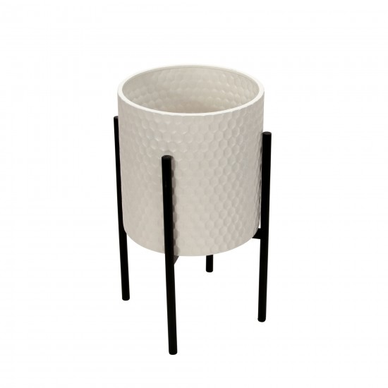 S/2 Honeycomb Planter On Metalstand, White/blk