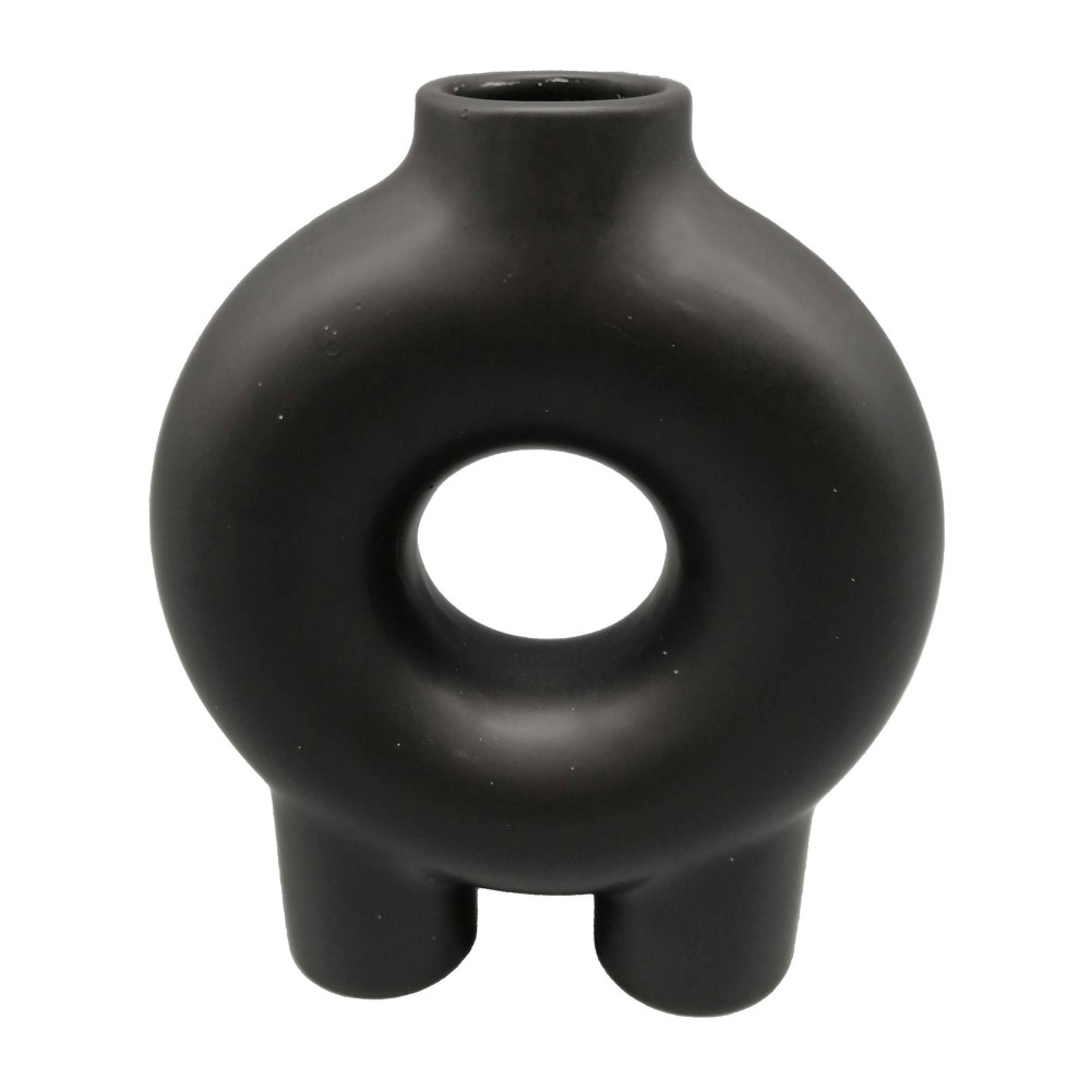 Cer,7",donut Footed Vase,black