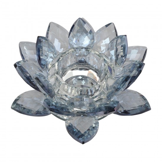 Crystal 6" Lotus Votive Holder, Blue