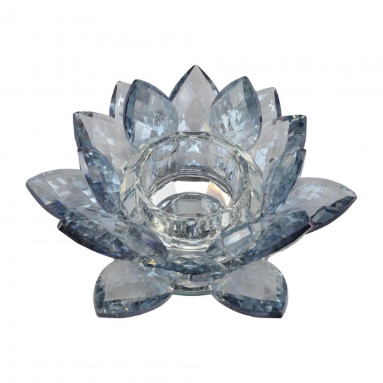 Crystal 6" Lotus Votive Holder, Blue