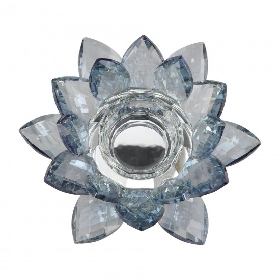 Crystal 6" Lotus Votive Holder, Blue