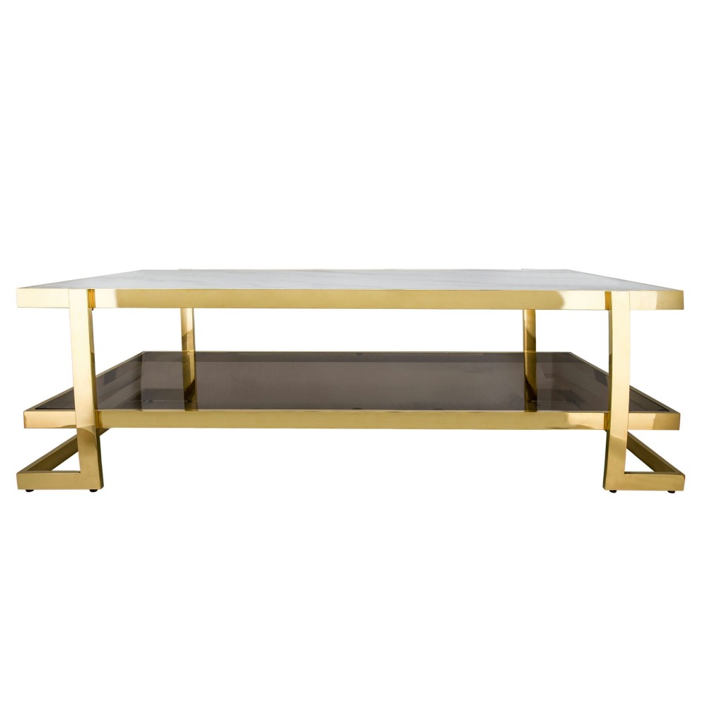 Metal/marble Glass Coffee Table, Gold/white Kd