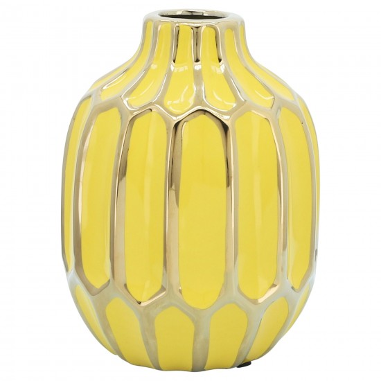 Ceramic Vase 8"h, Yellow/gold