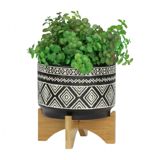 7" Diamond Planter On Stand, Black