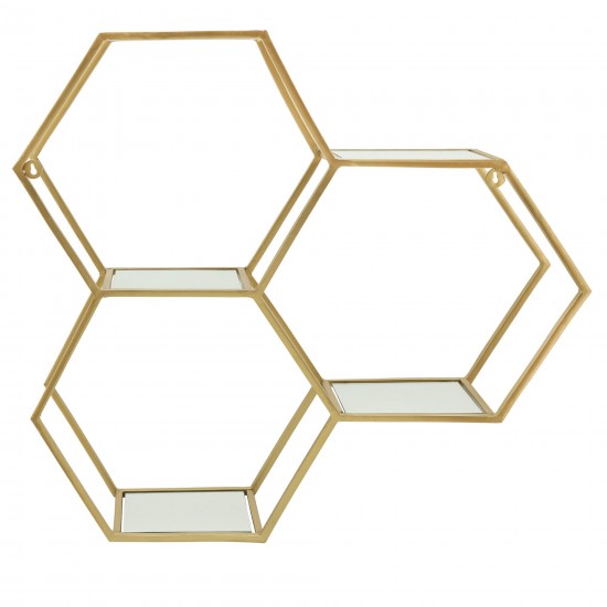 Metal, 28" Mirrored Honeycomb Wall Shelf, Gold