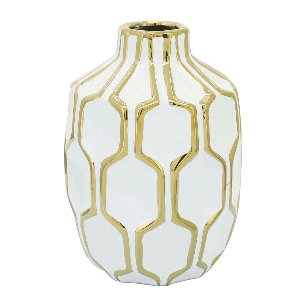 Cer Vase 8", White/gold