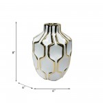 Cer Vase 8", White/gold