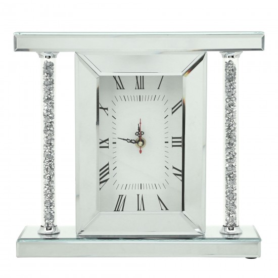 Mirrored & Glitter Table Clock, 7.75"