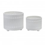 S/2 Ceramic Fluted Planter W/ Feet 10/12" , White