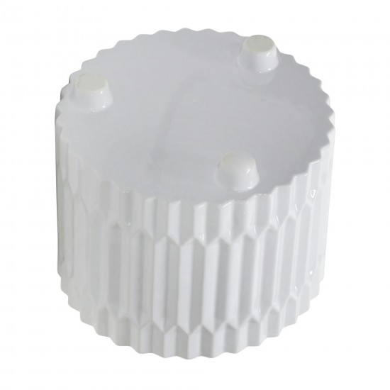 S/2 Ceramic Fluted Planter W/ Feet 10/12" , White