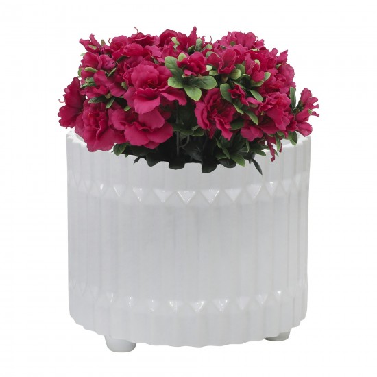 S/2 Ceramic Fluted Planter W/ Feet 10/12" , White