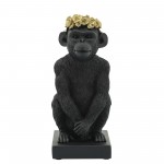 Res, 8" Monkey Flower Crown Figurine, Blk/gld