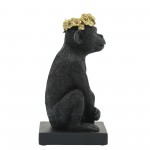 Res, 8" Monkey Flower Crown Figurine, Blk/gld