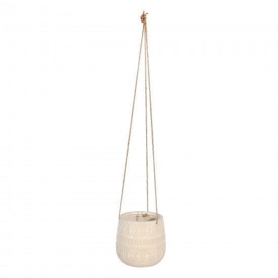 Ceramic 6" Abstract Hanging Planter, Beige