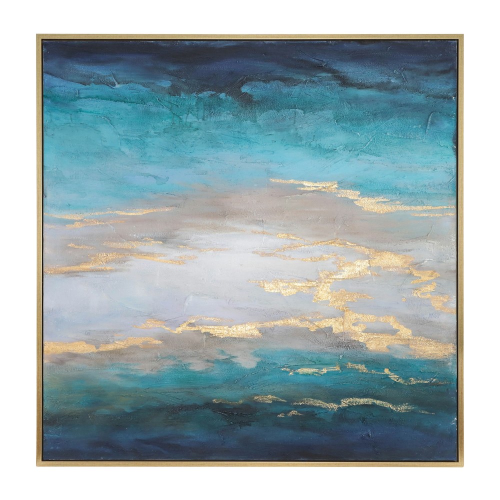 52x52 Framed Hand Painted Sky Canvas, Ivory